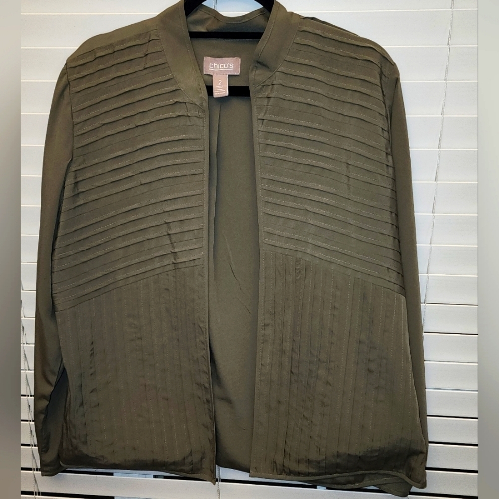Chicós Cardigan Open Front Olive Green Pleats Size  size 2 ( Medium)